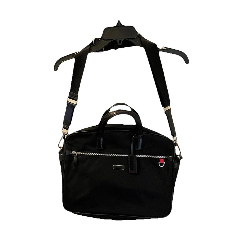Tumi Slim Briefcase Laptop‎ Bag Black Ballistic Nylon Shoulder Strap Organizer